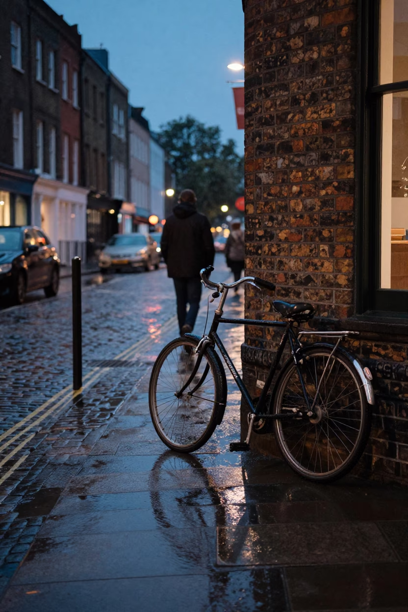 Twilight Street Scene in London United Kingdom with Vintage 1970s Atmosphere in in London, United Kingdom