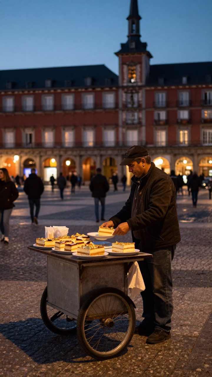 Twilight Street Scene in Madrid Spain with Vintage 1990s Atmosphere in in Madrid, Spain
