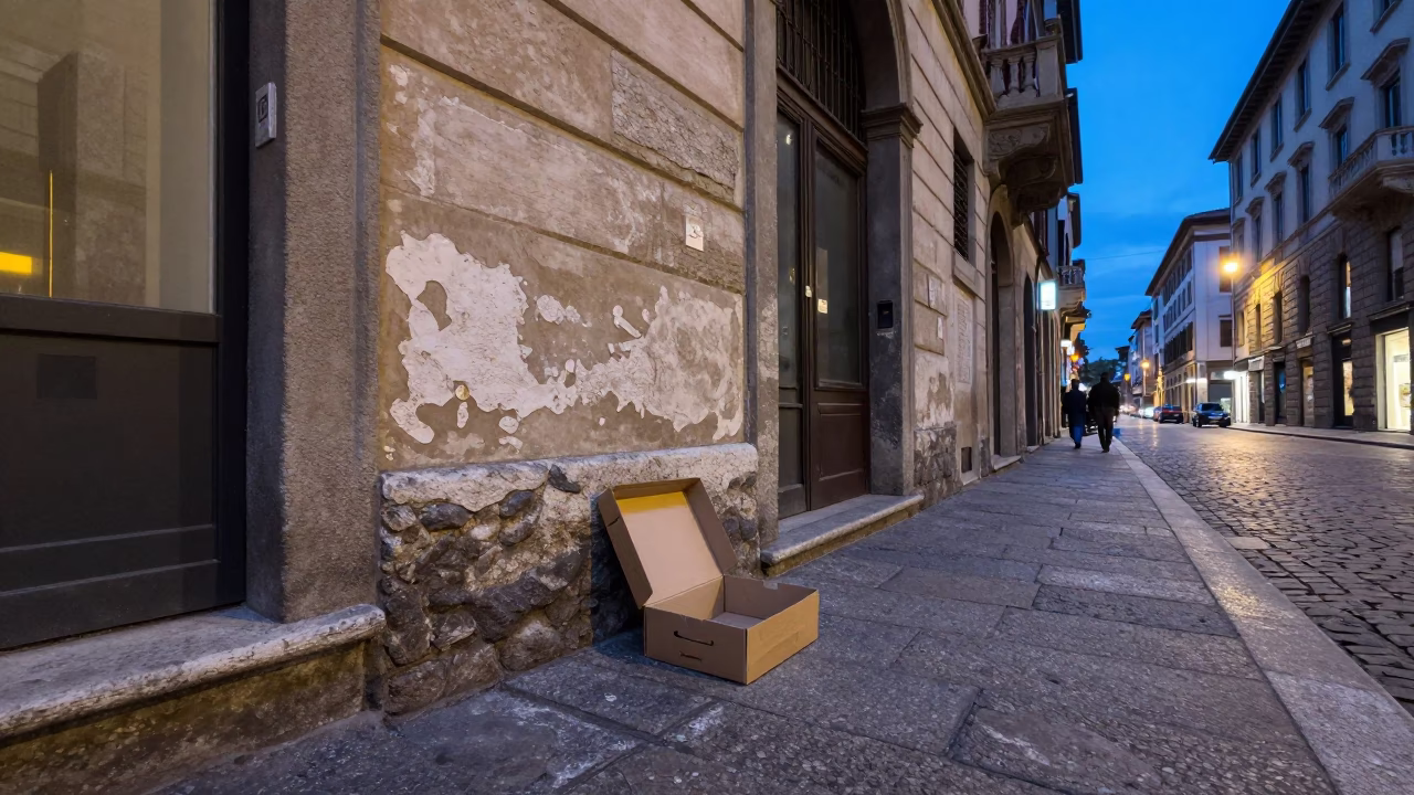 Twilight Street Scene in Milan Italy Featuring Shoebox on Historic Cobblestone in in Milan, Italy