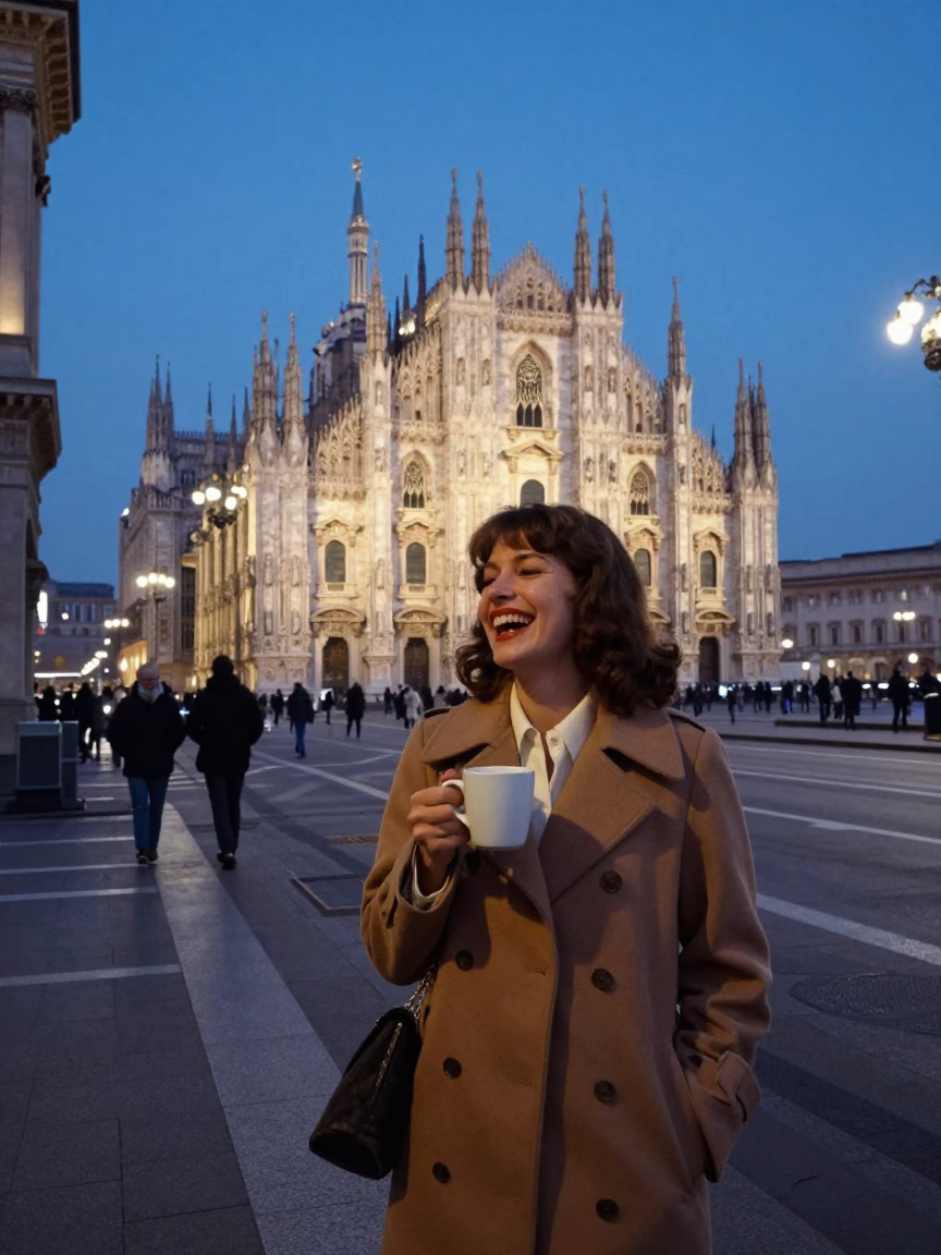 Twilight Street Scene in Milan Italy with Vintage 1970s Charm and Local Life in in Milan, Italy