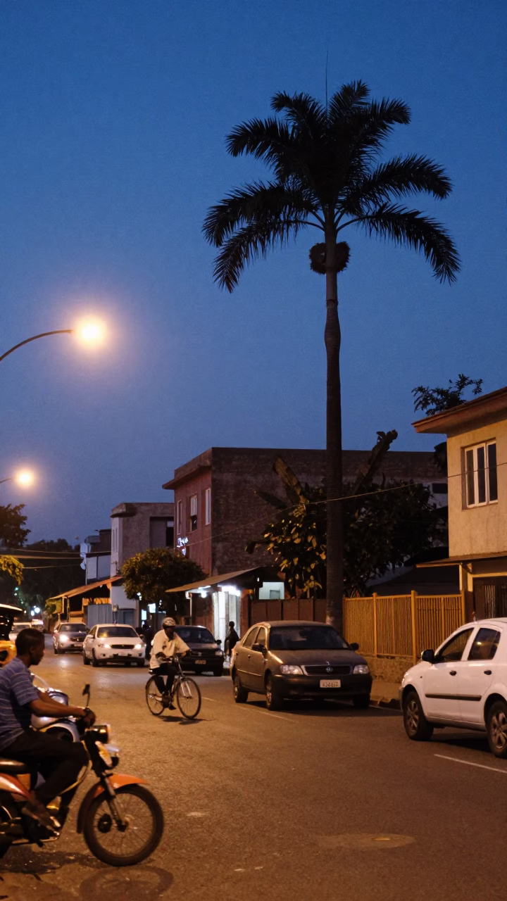 Twilight Street Scene in Nairobi Kenya with Date Palm and Urban Life in in Nairobi, Kenya