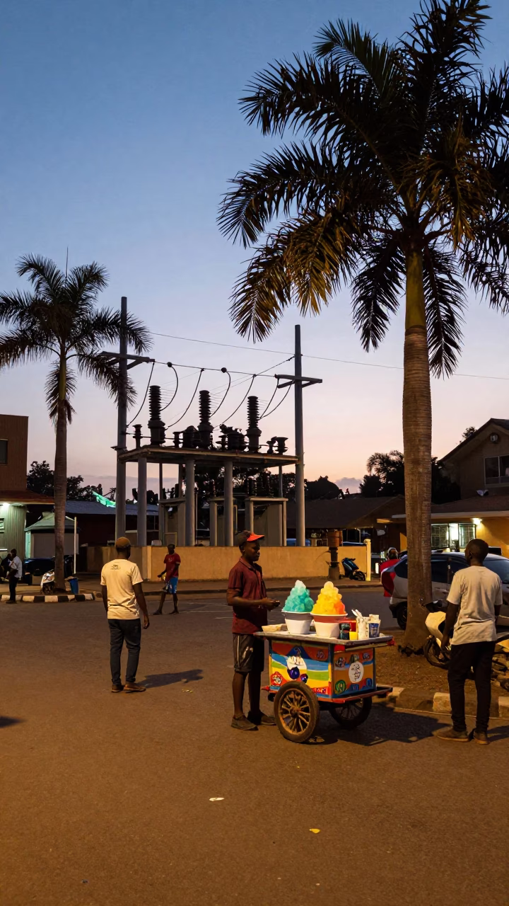 Twilight Street Scene in Nairobi Kenya with Power Substation and Palm Tree Avenue in in Nairobi, Kenya