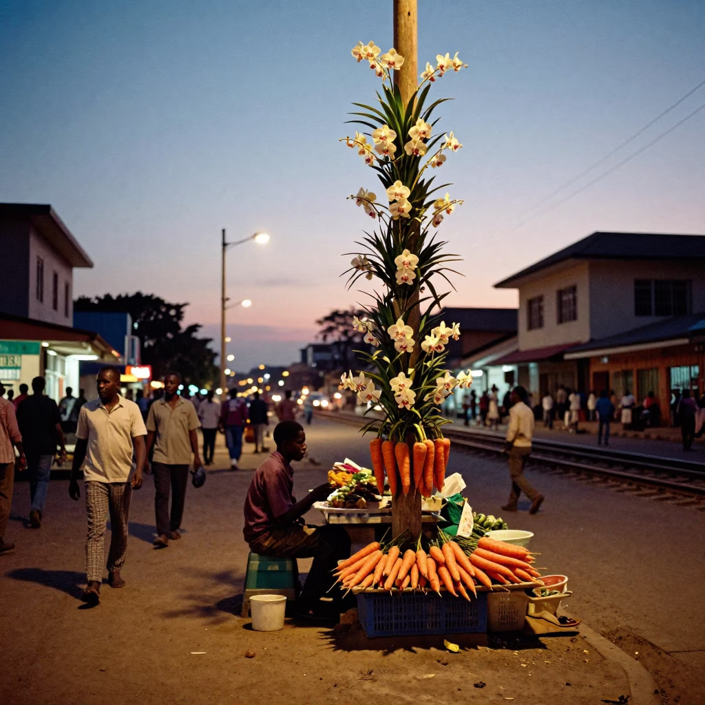 Twilight Street Scene in Nairobi Kenya with Vanilla Orchid and Railway Viaduct Background in in Nairobi, Kenya