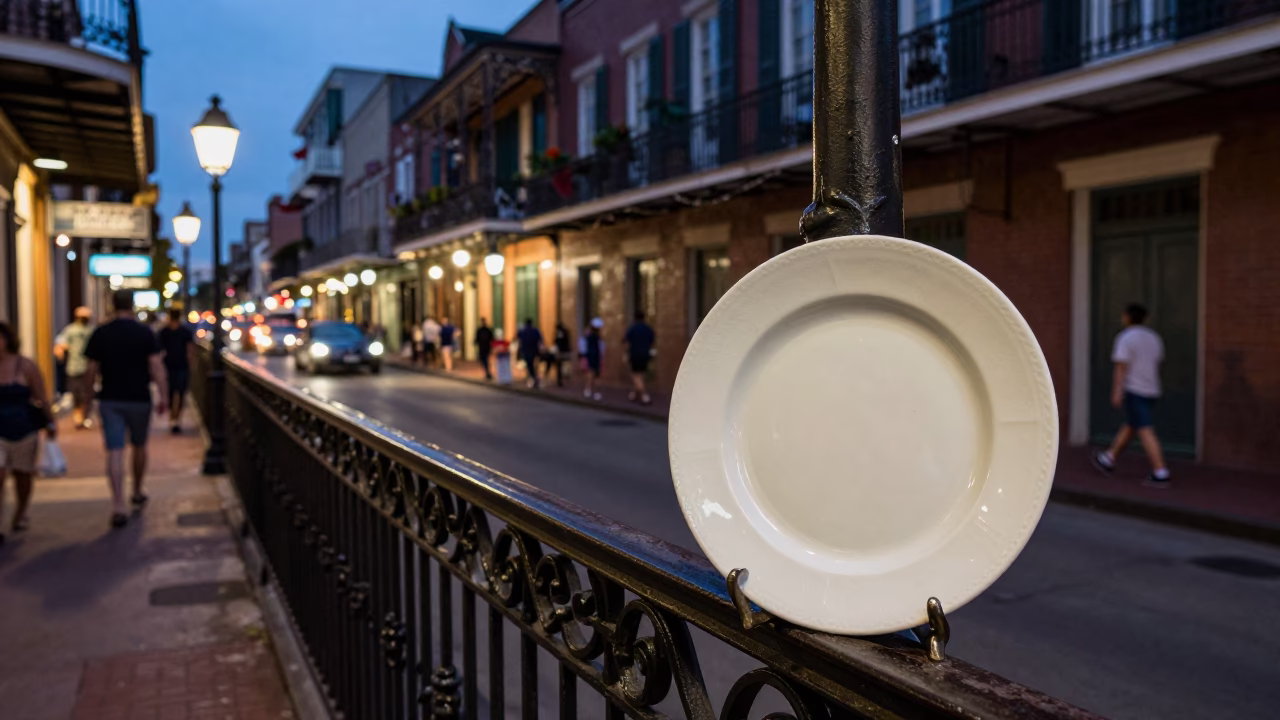 Twilight Street Scene in New Orleans Louisiana with Vintage Decor and Urban Details in in New Orleans, Louisiana, United States