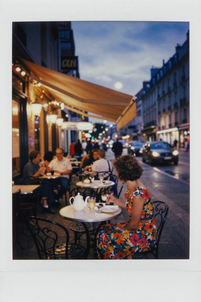 Twilight Street Scene in Nice France with Local Diner and Teapot in in Nice, France