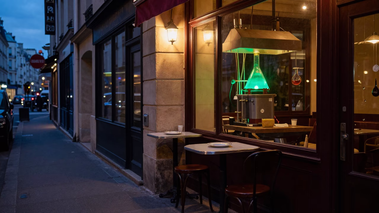 Twilight Street Scene in Paris France with Bistro Dining and Local Ambiance in in Paris, France