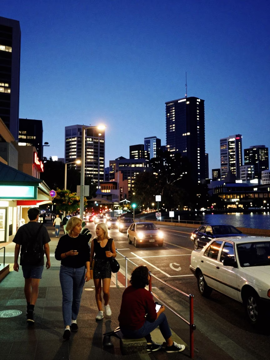 Twilight Street Scene in Perth Western Australia with Vintage 1990s Elements in in Perth, Western Australia, Australia