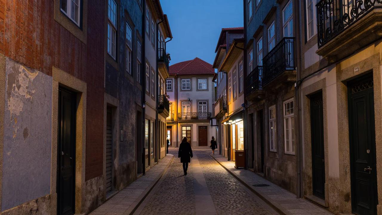 Twilight Street Scene in Porto Portugal with Traditional Architecture and Daily Life in in Porto, Portugal
