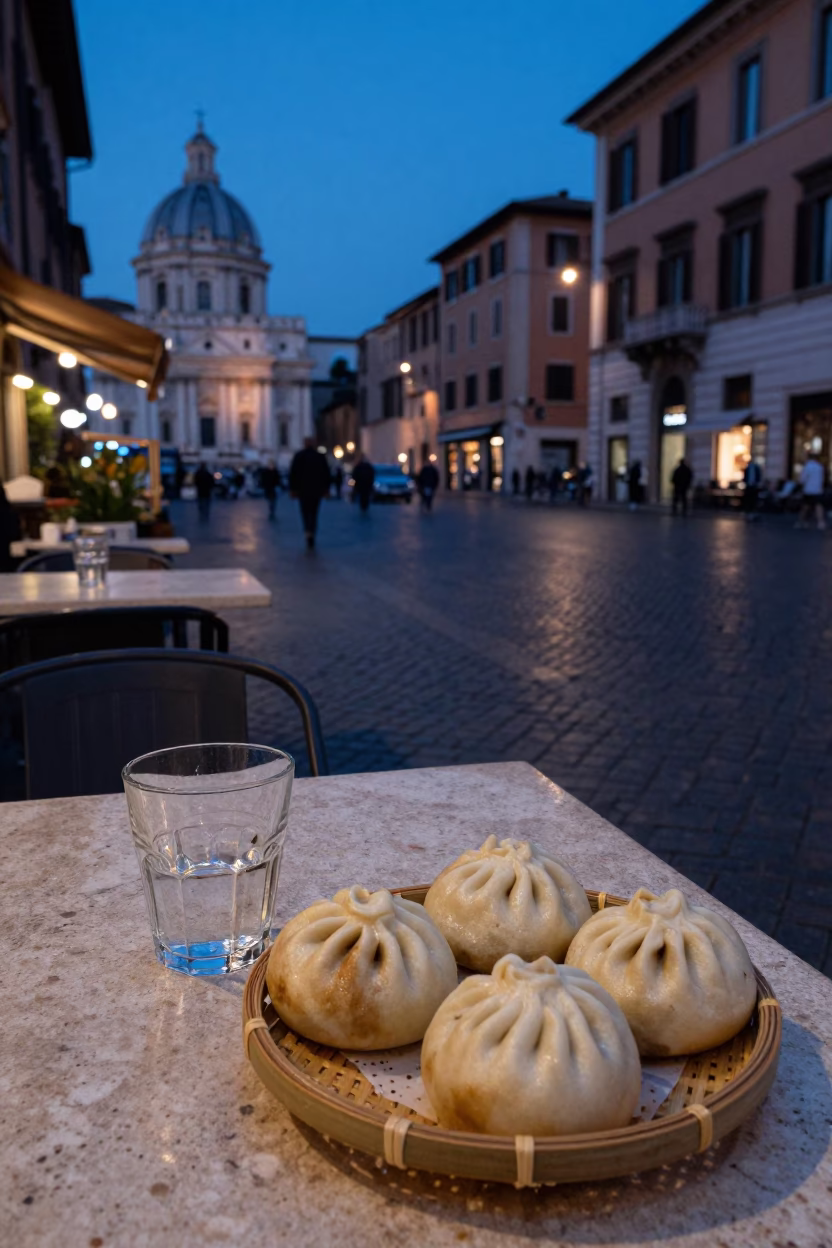 Twilight Street Scene in Rome Italy with Local Dining and Glassware in in Rome, Italy