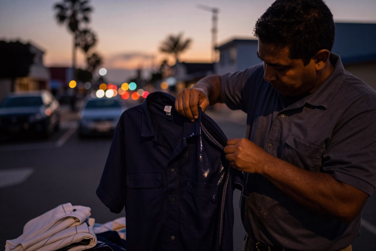 Twilight Street Scene in San Diego California with Grease Sheen on Fabric Seam in in San Diego, California, United States