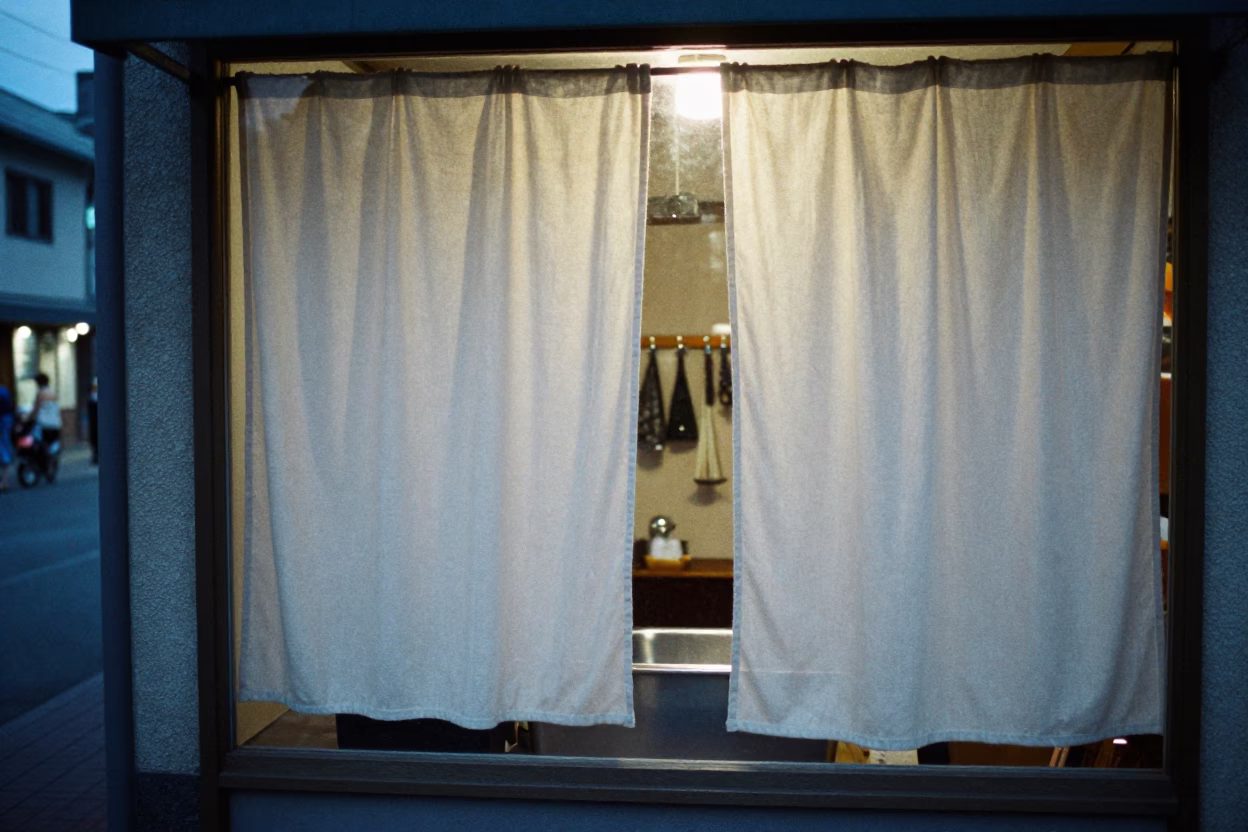 Twilight Street Scene in Sapporo Japan with Linen Curtains and Urban Life in in Sapporo, Japan