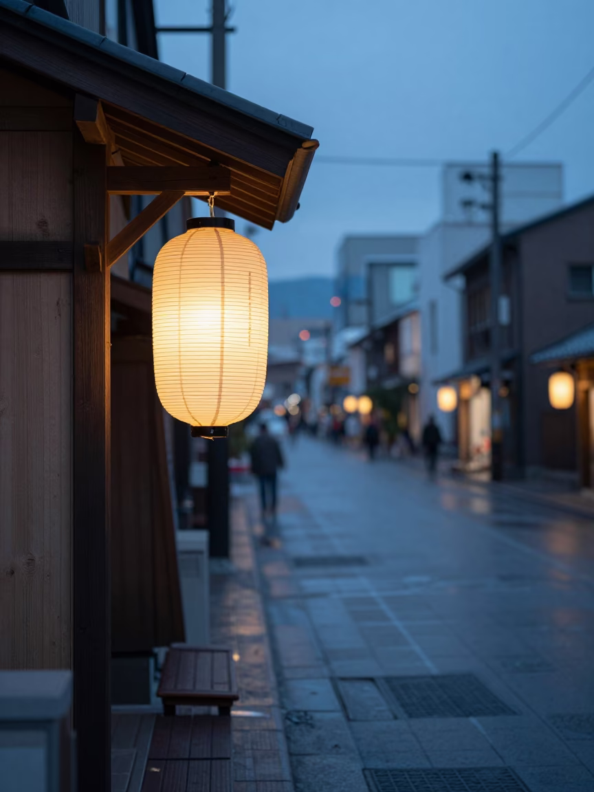 Twilight Street Scene in Sapporo Japan with Paper Lanterns and Urban Life in in Sapporo, Japan