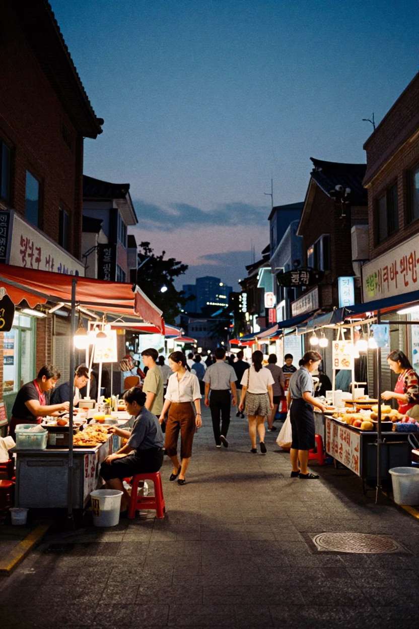 Twilight Street Scene in Seoul South Korea with Vintage 1960s Urban Atmosphere in in Seoul, South Korea