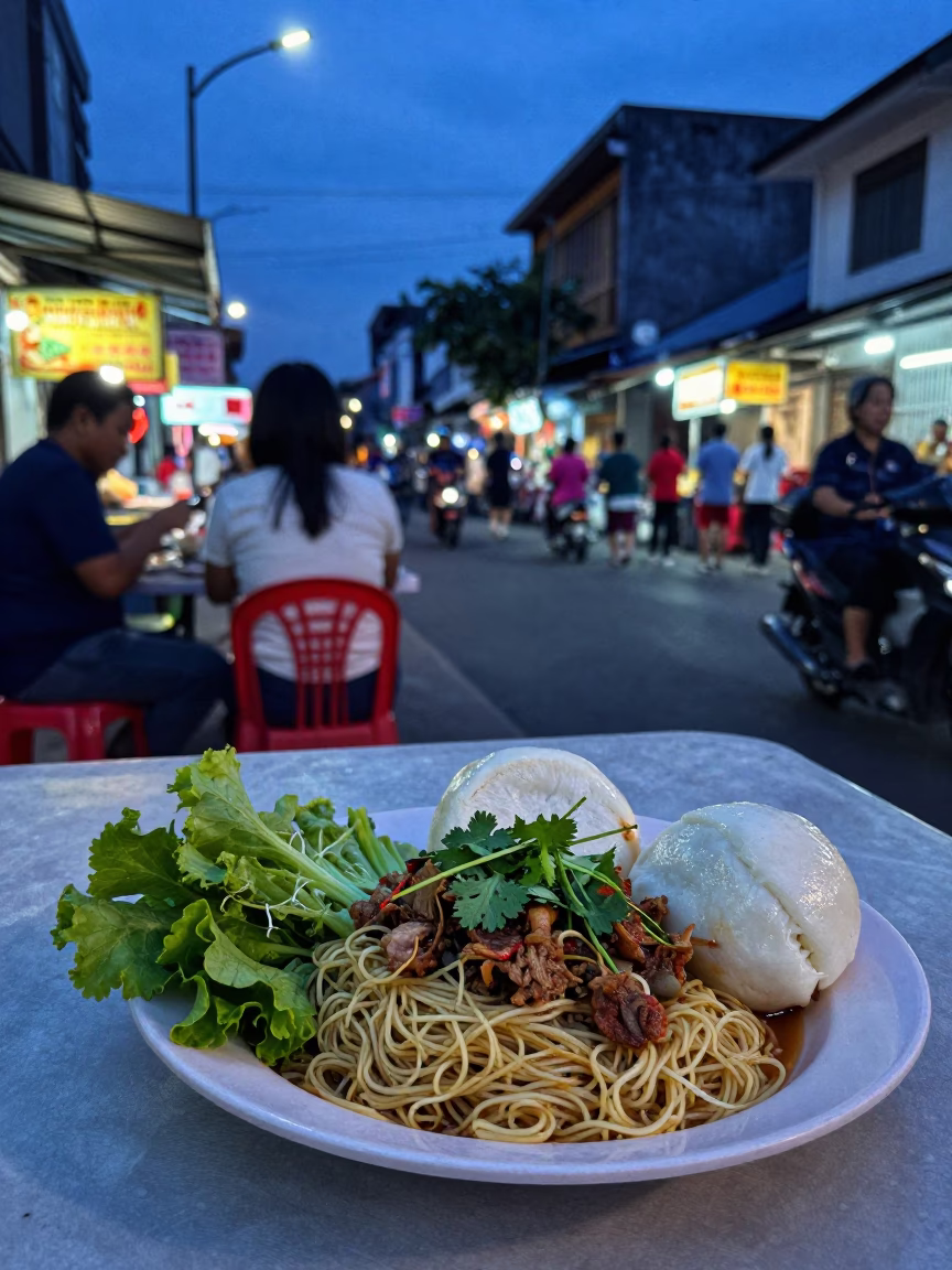 Twilight Street Scene in Surabaya Indonesia with Local Food and Daily Life in in Surabaya, Indonesia