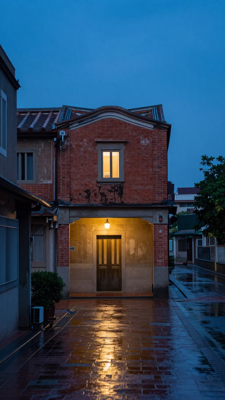 Twilight Street Scene in Tainan Taiwan with Window Light and Canal Lock Gates in in Tainan, Taiwan