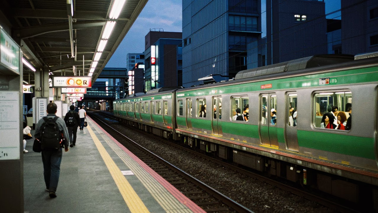 Twilight Street Scene in Tokyo Japan with Commuter Train and Urban Life in in Tokyo, Japan