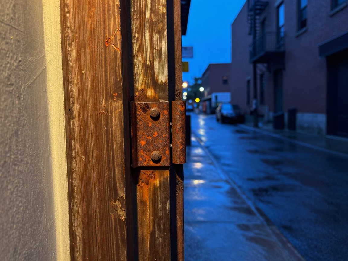 Twilight Street Scene in Toronto Ontario Canada Featuring Rusty Doorframe and Urban Viaduct in in Toronto, Ontario, Canada