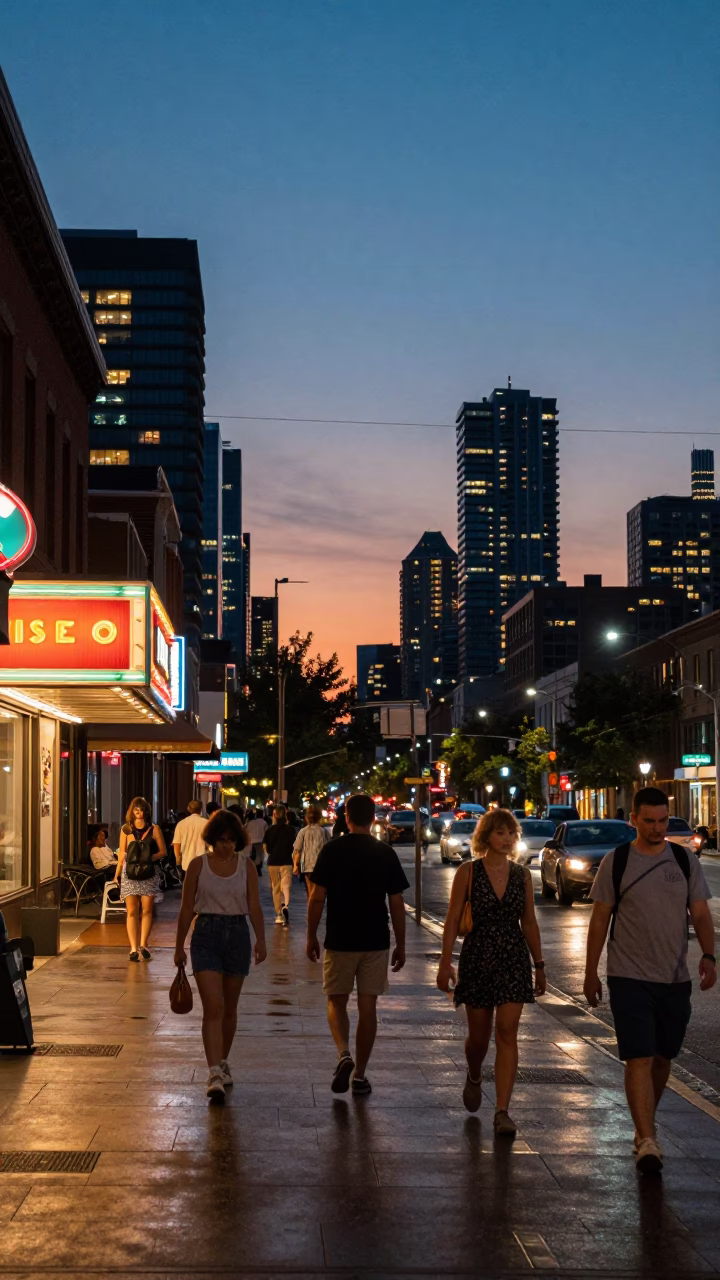 Twilight Street Scene in Toronto Ontario Canada with Vintage 1950s Atmosphere in in Toronto, Ontario, Canada
