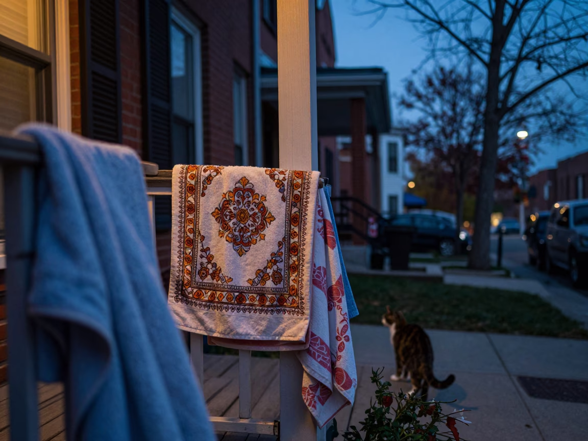 Twilight Street Scene in Toronto Ontario Featuring Dish Towels and Oriental Longhair Cat in in Toronto, Ontario, Canada