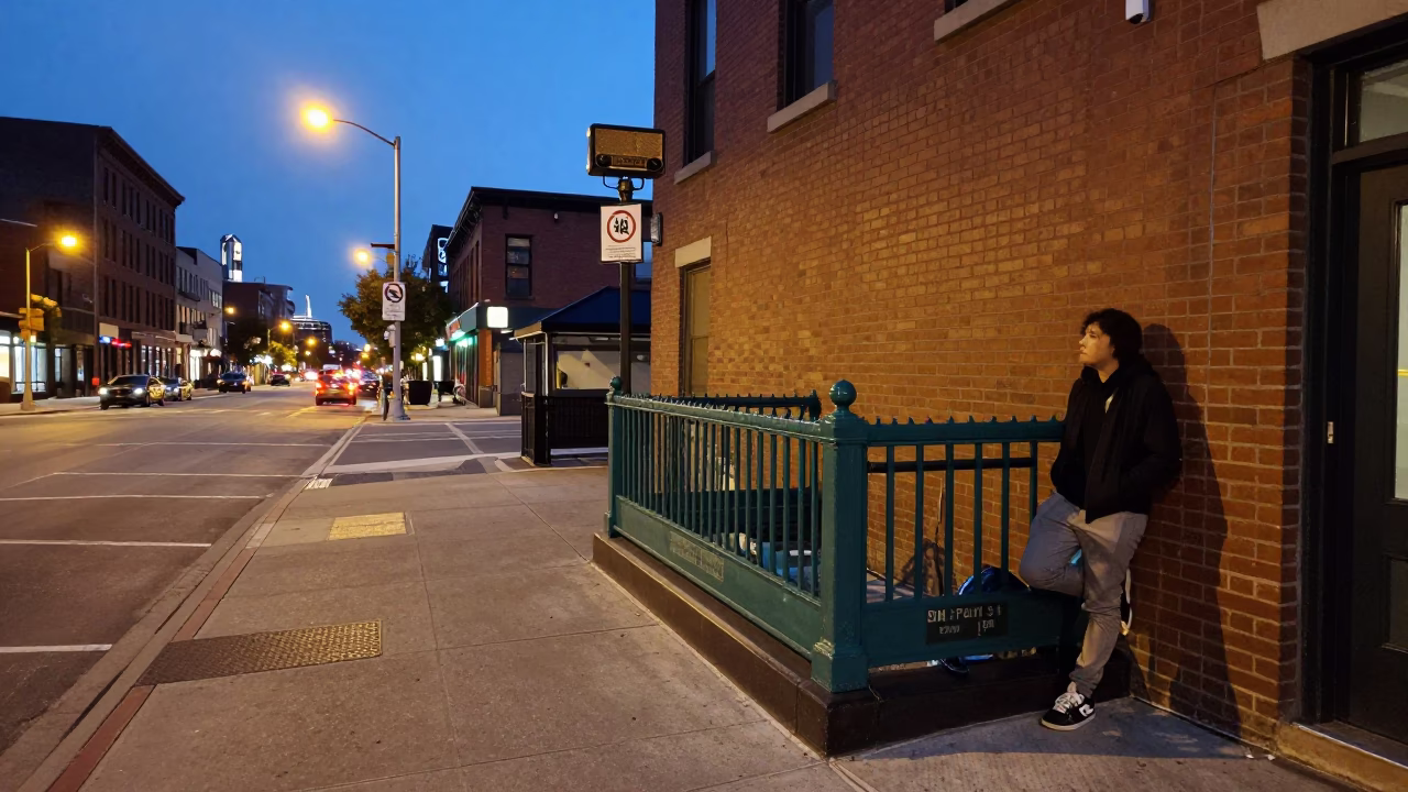 Twilight Street Scene in Toronto With Vintage Radio and Cassettes in in Toronto, Ontario, Canada