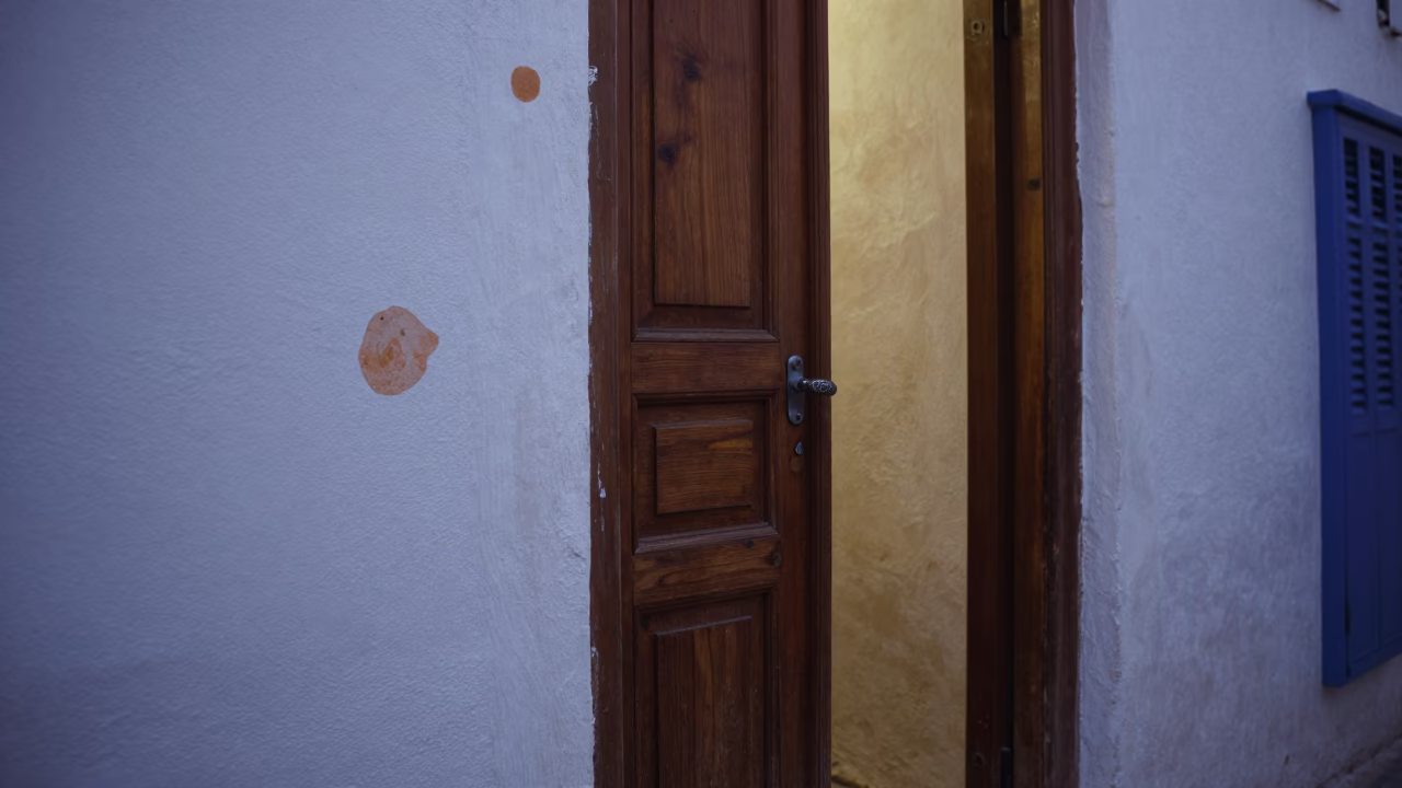 Twilight Street Scene in Tunis Tunisia with Tea Stains on Doorframe and Latch in in Tunis, Tunisia