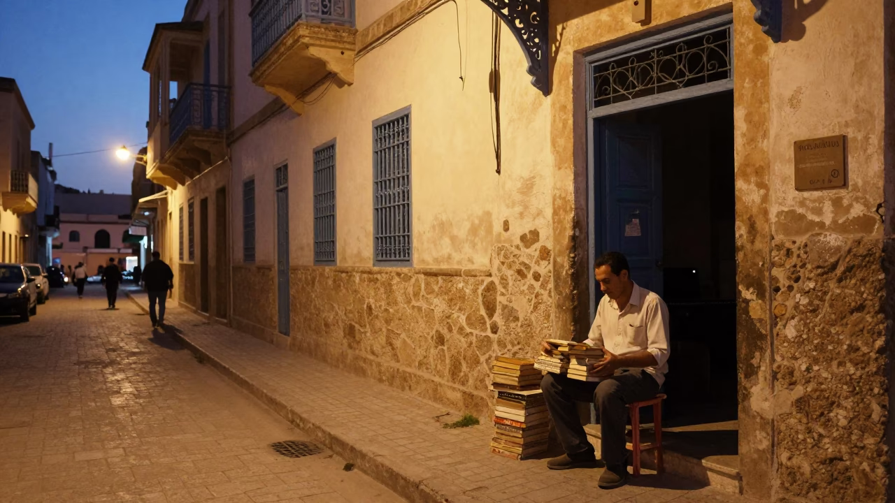 Twilight Street Scene in Tunis Tunisia with Vintage 1970s Ambience in in Tunis, Tunisia