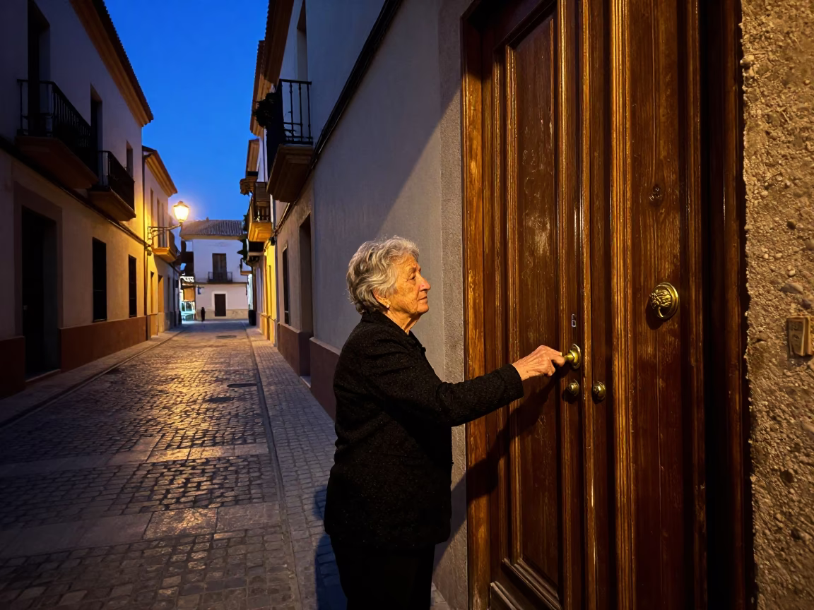 Twilight Street Scene in Valencia Spain with Gate Handle and Sewing Basket in in Valencia, Spain