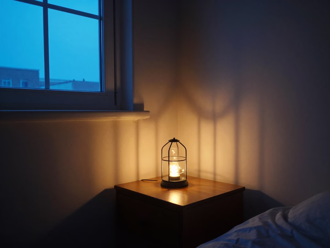 Twilight String Lights on Hillah Nightstand in on a bedside table in Hillah
