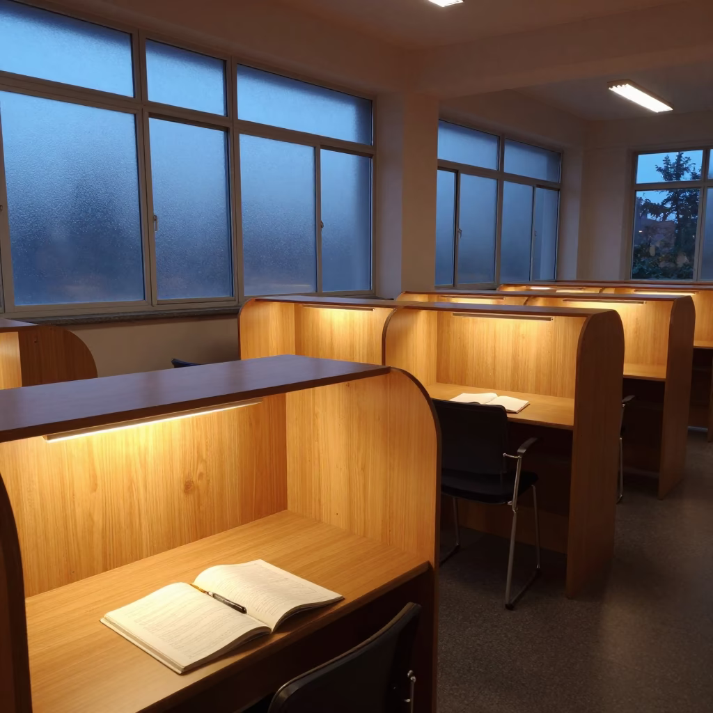 Twilight Study Carrel in Novara Library in inside a quiet classroom in Novara