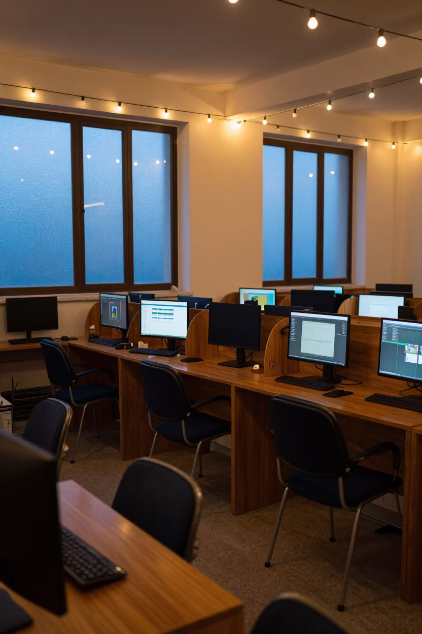 Twilight Study Carrel in Tangier Computer Lab in in a computer lab before lessons in Tangier