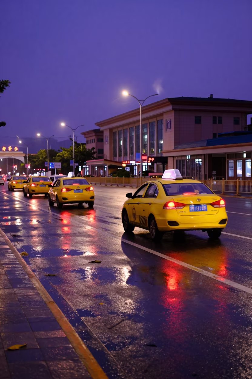 Twilight Taxi Rank Jiangxi Silhouettes in in Jiangxi
