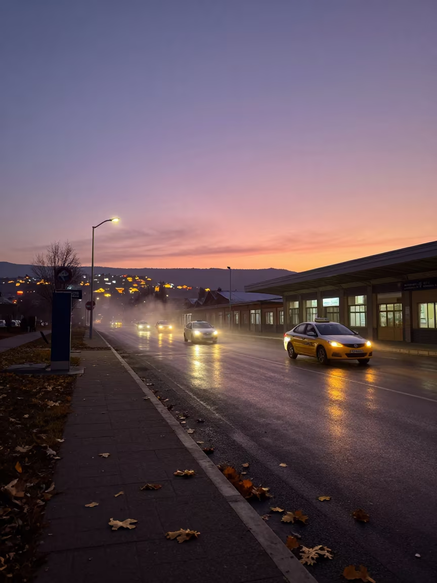 Twilight Taxi Rank Train Station Kyrgyzstan in in Kyrgyzstan