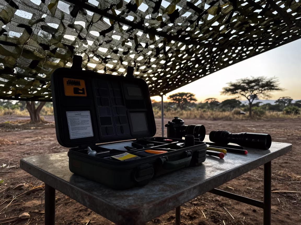 Twilight Tent Repair Kit Under Camouflage Net Ethiopia in beneath a camouflage net shelter in Ethiopia