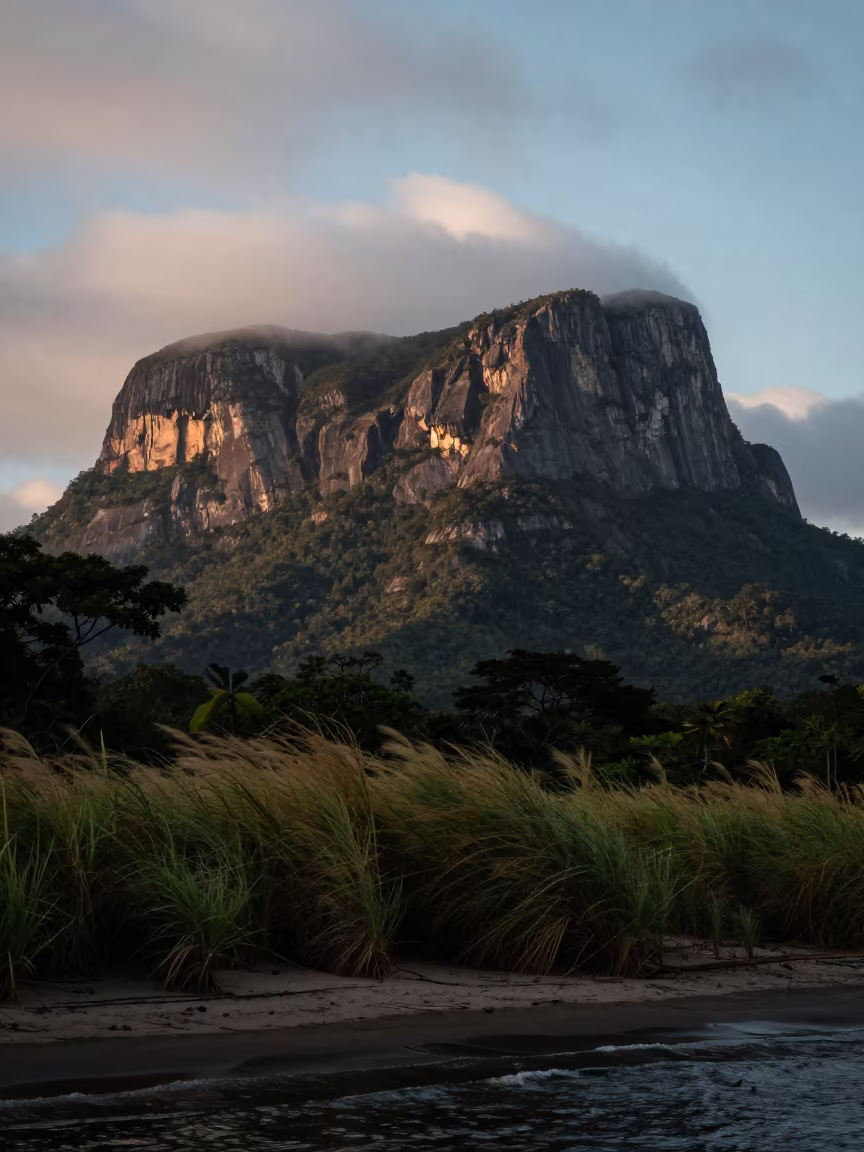 Twilight Tepui Mountain Over Cloud Forest Venezuela in along a wave-cut shoreline near Quito