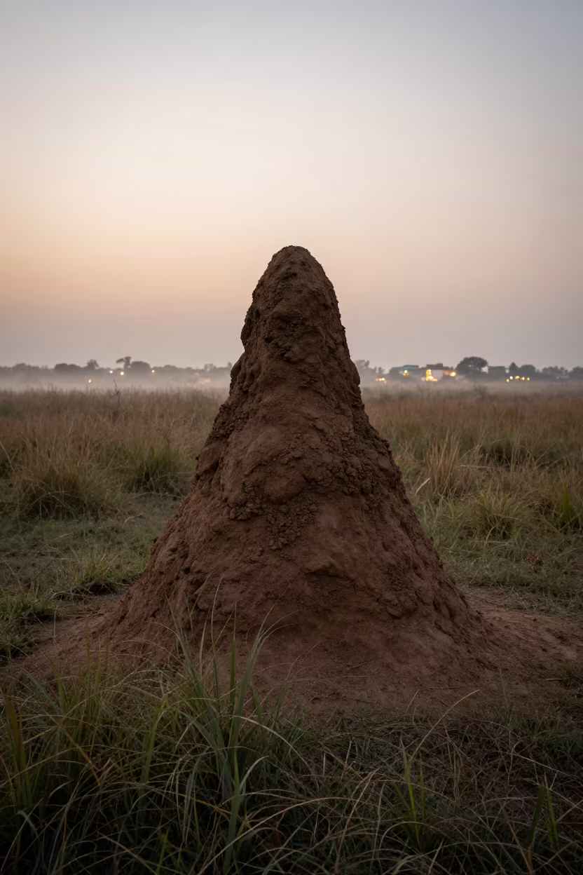 Twilight Termite Mound Near Karachi Reed Bed in at the edge of a reed bed near Karachi