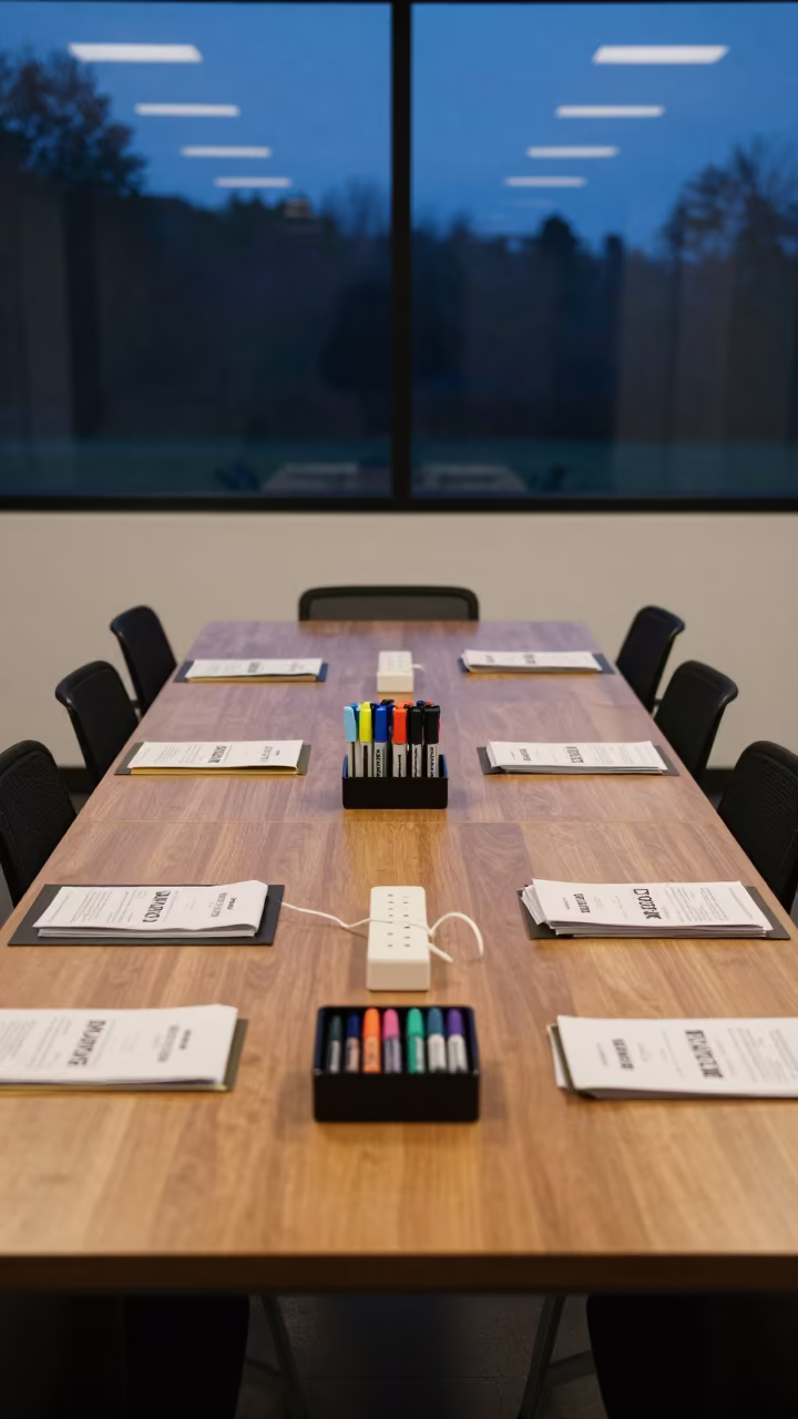 Twilight Training Room Setup in Duran Office in inside a training room prepared for interviews in Durán