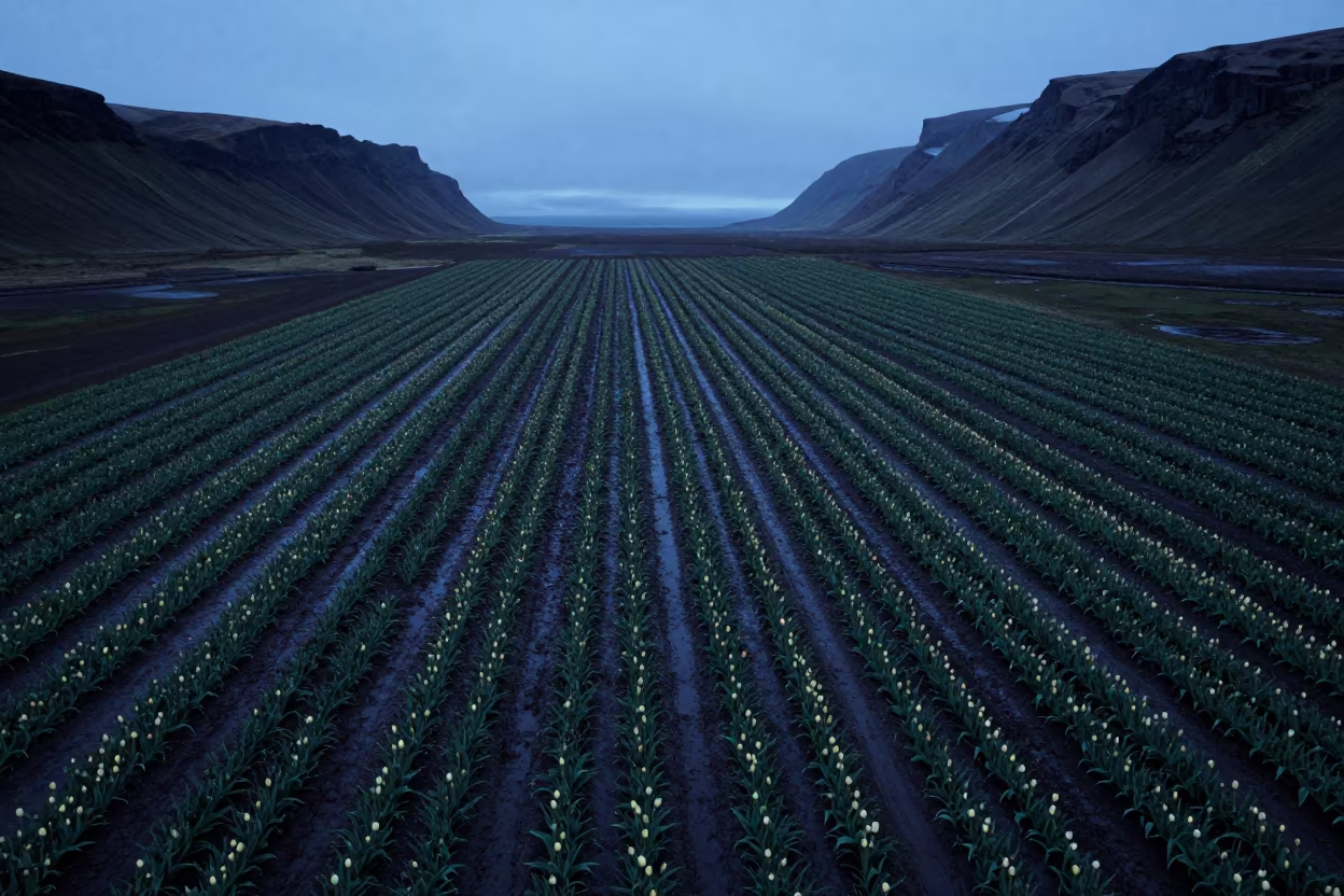 Twilight Tulip Stripes in Iceland Valley in across a wide valley floor in Iceland