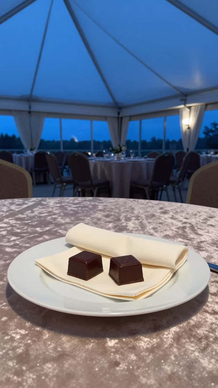 Twilight Turndown Tray with Chocolate and Stationery in inside a banquet hall before service near Belfast