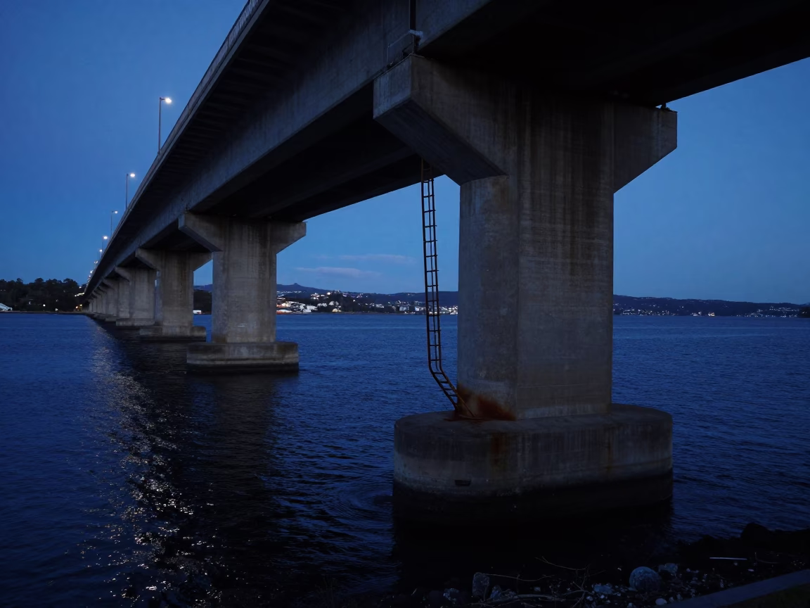 Twilight View of Hobart Bridge Piers and Estuary Water in Tasmania Australia in in Hobart, Tasmania, Australia