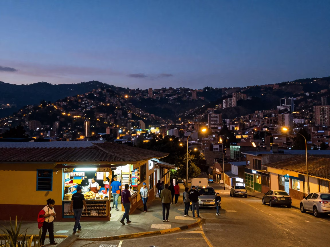 Twilight View of Medellin Colombia Cityscape and Street Life in in Medellin, Colombia
