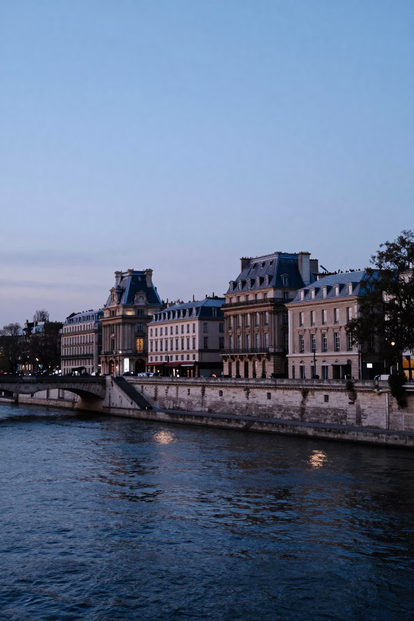 Twilight View of Paris France with Haussmannian Architecture and Urban Landscape in in Paris, France