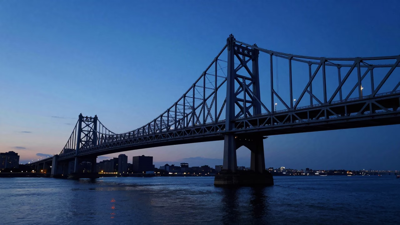 Twilight View of Philadelphia's Benjamin Franklin Bridge Drawbridge and City Skyline in in Philadelphia, Pennsylvania, United States