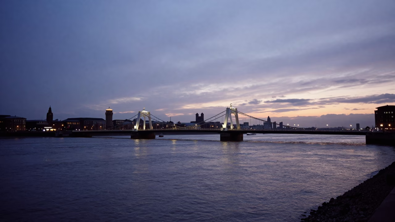 Twilight View of River Mersey and Chain Ferry in Liverpool United Kingdom in in Liverpool, United Kingdom