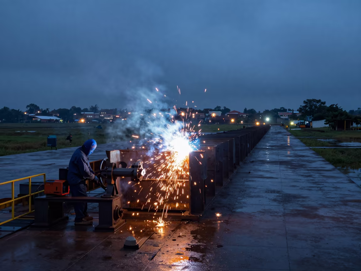 Twilight Welding Sparks Over Barinas Shipyard in near Barinas