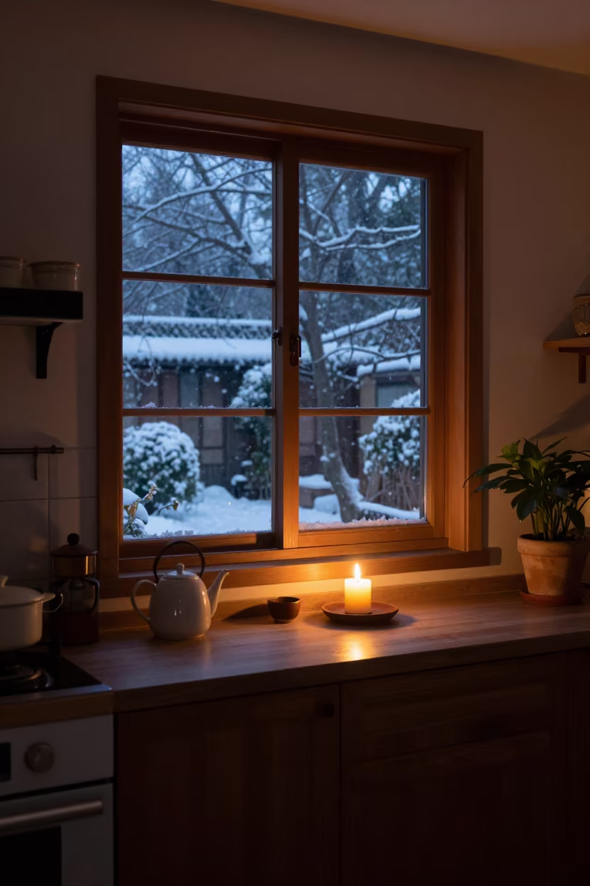 Twilight Windowseat in Chengdu Kitchen Garden View in in a cozy kitchen in Chengdu