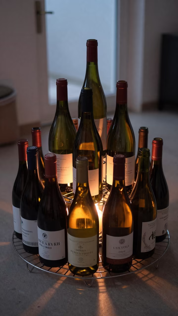 Twilight Wine Bottle Kaleidoscope on Bakery Rack in on a bakery cooling rack in Markham