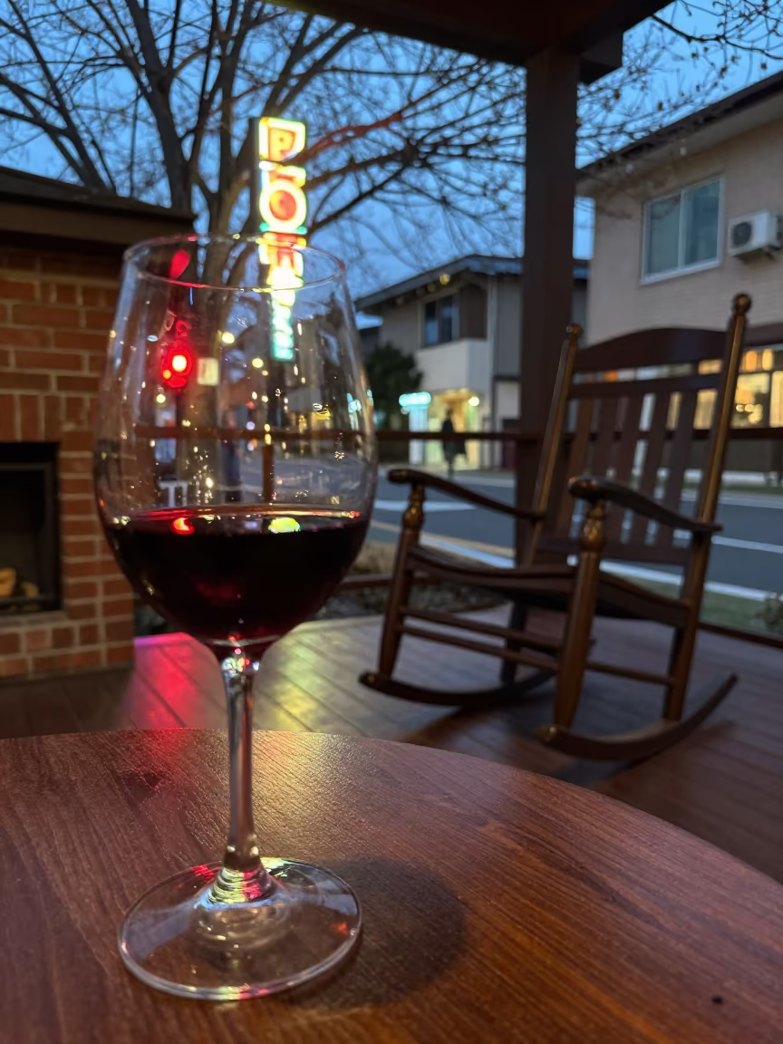 Twilight Wine Reflection on Taichung Porch in on a porch with a rocking chair in Taichung
