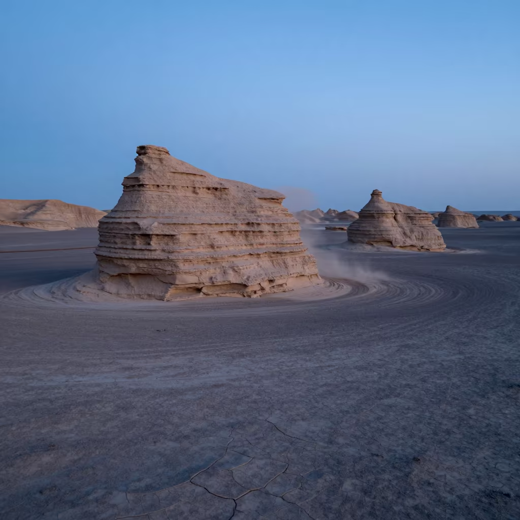 Twilight Yardang Erosion in Iranian Clay Desert in in Iran
