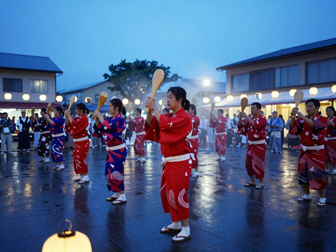 Twilight Yosakoi Festival in Roseau Square in at a public square during a festival in Roseau