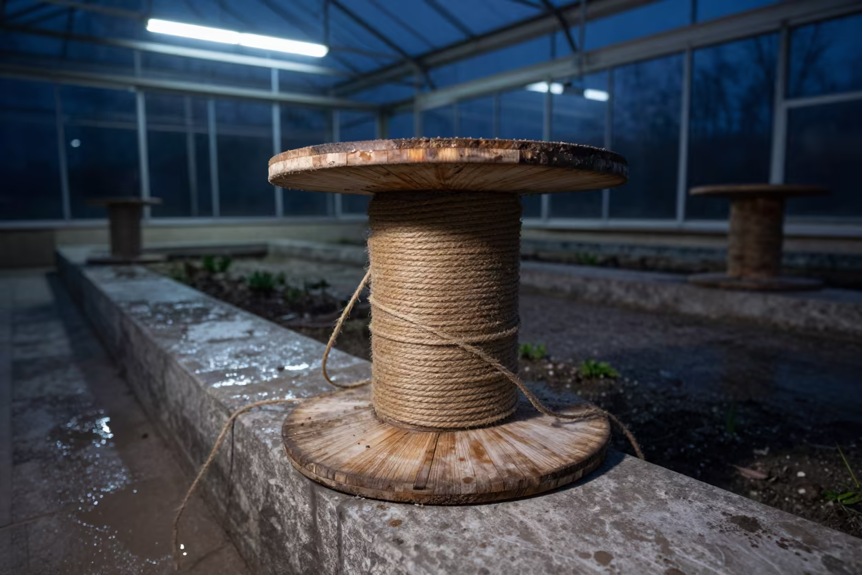 Twine Spool on Stone Ledge in Ankara Greenhouse in on a stone ledge in Ankara